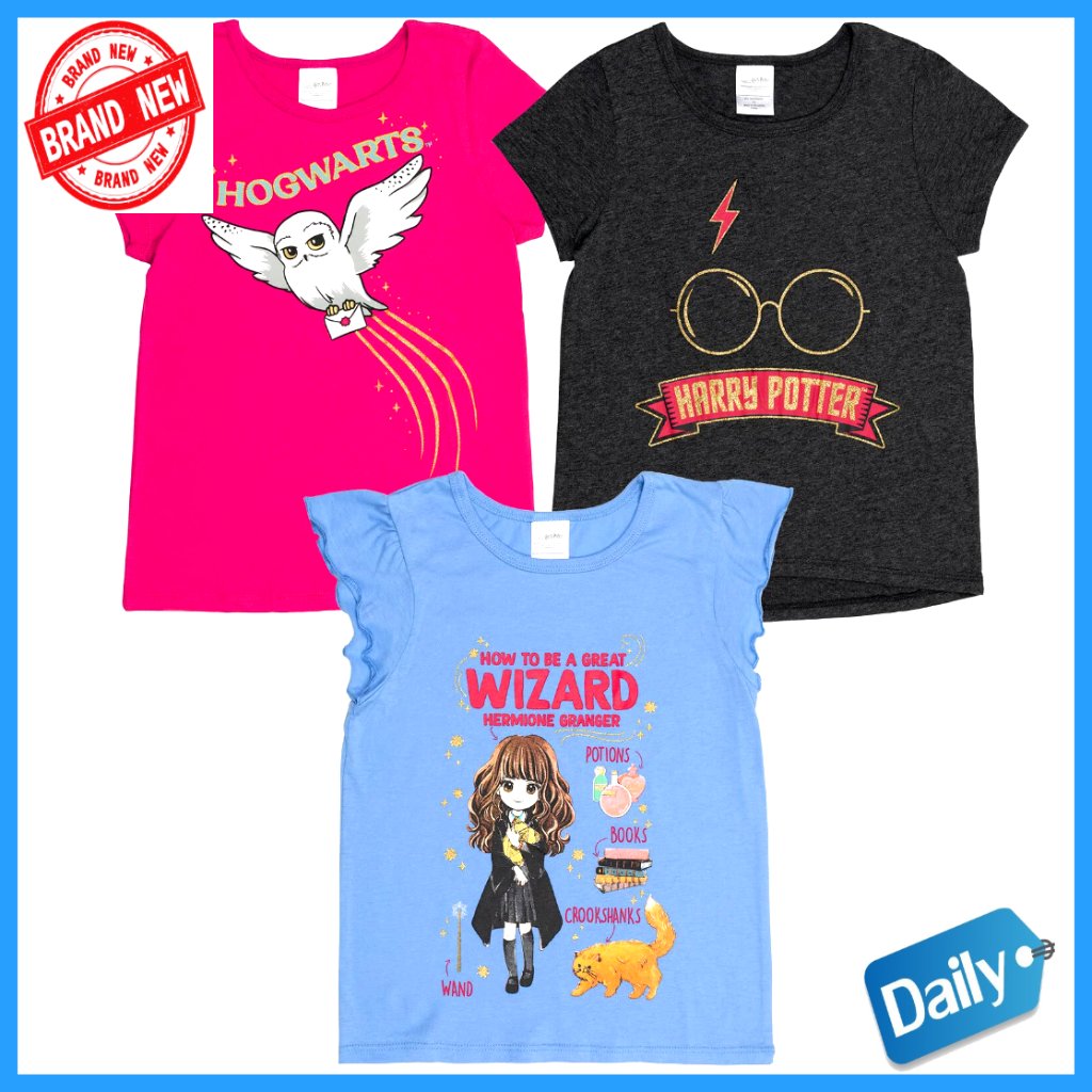 Girls' 3-Pack Short Sleeve Cotton Tees, Harry Potter Graphic, Regular Fit